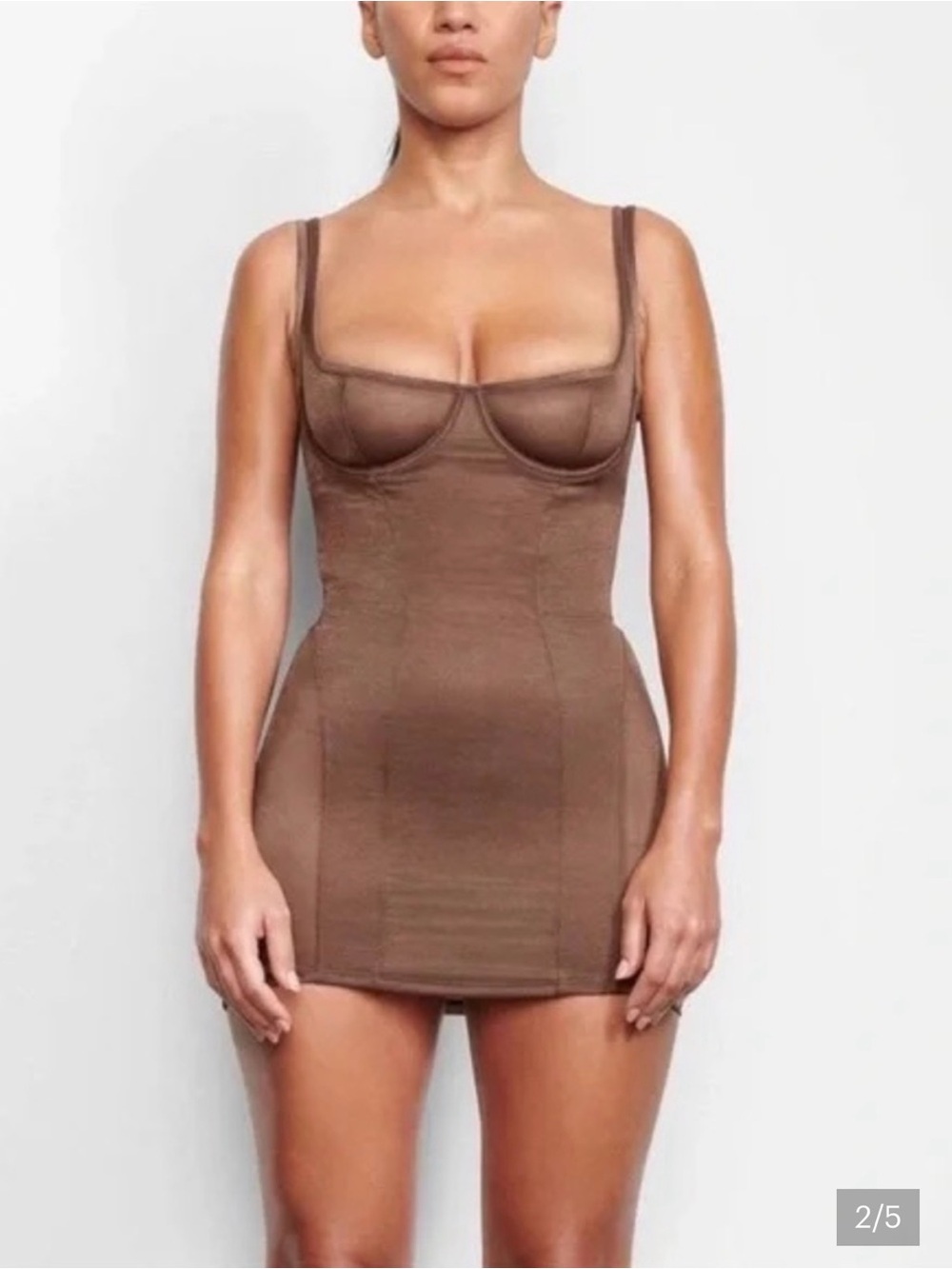 SKIMS Glissenette Mini Sculpting Slip Dress in Brown